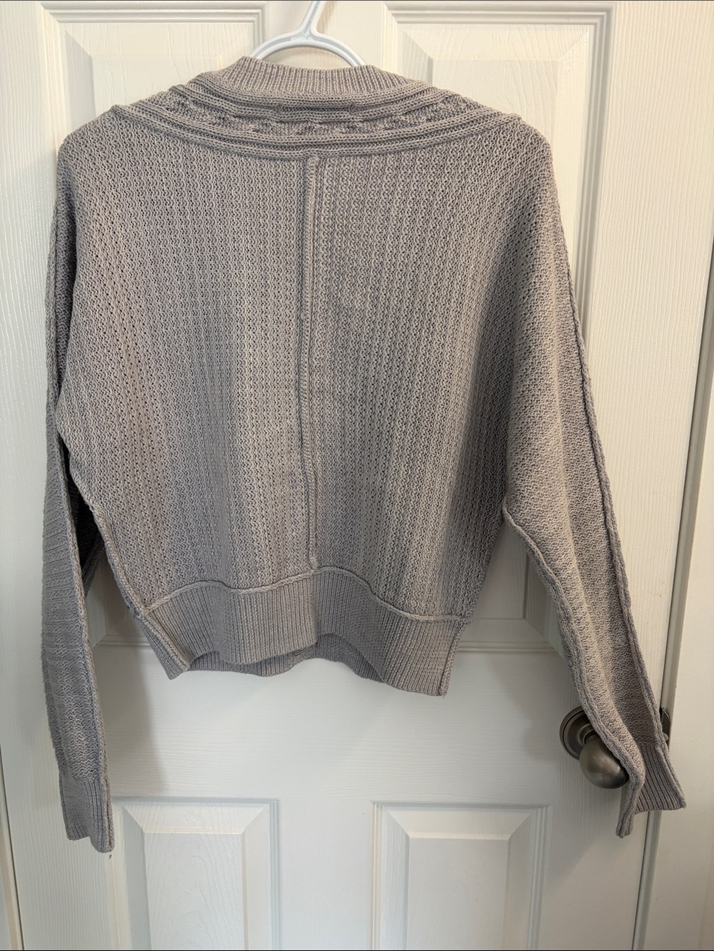Light Gray Cable-Trim Open Cardigan Sweater - Picture 3 of 5